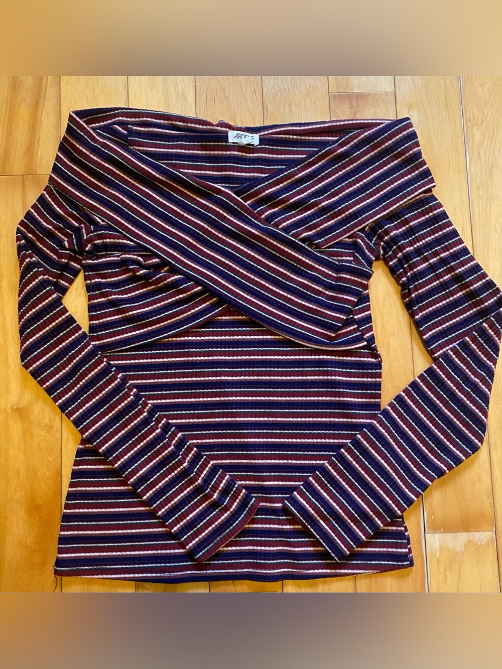 Ardene Striped Knit Top - Burgundy, Navy, Cream, Green
